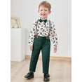thumbnail image 2 of CARETOO Toddler Baby Boys Clothes Outfits Long Sleeve Formal Dress Shirt Bow Tie Suspender Pants 3pcs, 2 of 15
