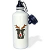3dRose Funny Pitbull Dog Dressed as Rudolph Red Nosed Reindeer, Sports Water Bottle, 21oz