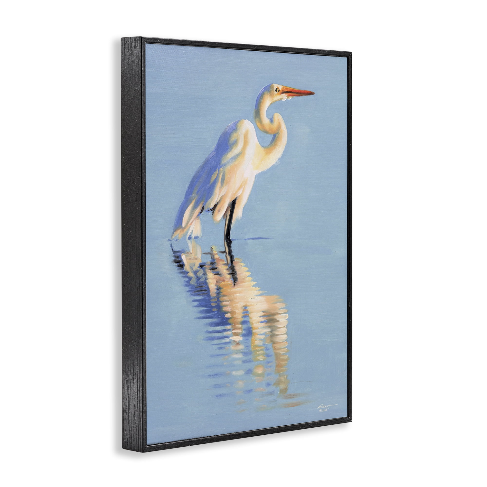 Stupell Industries Blue Egret Reflection Animals & Insects Painting Black Framed Art Print Wall Art, 12 x 18