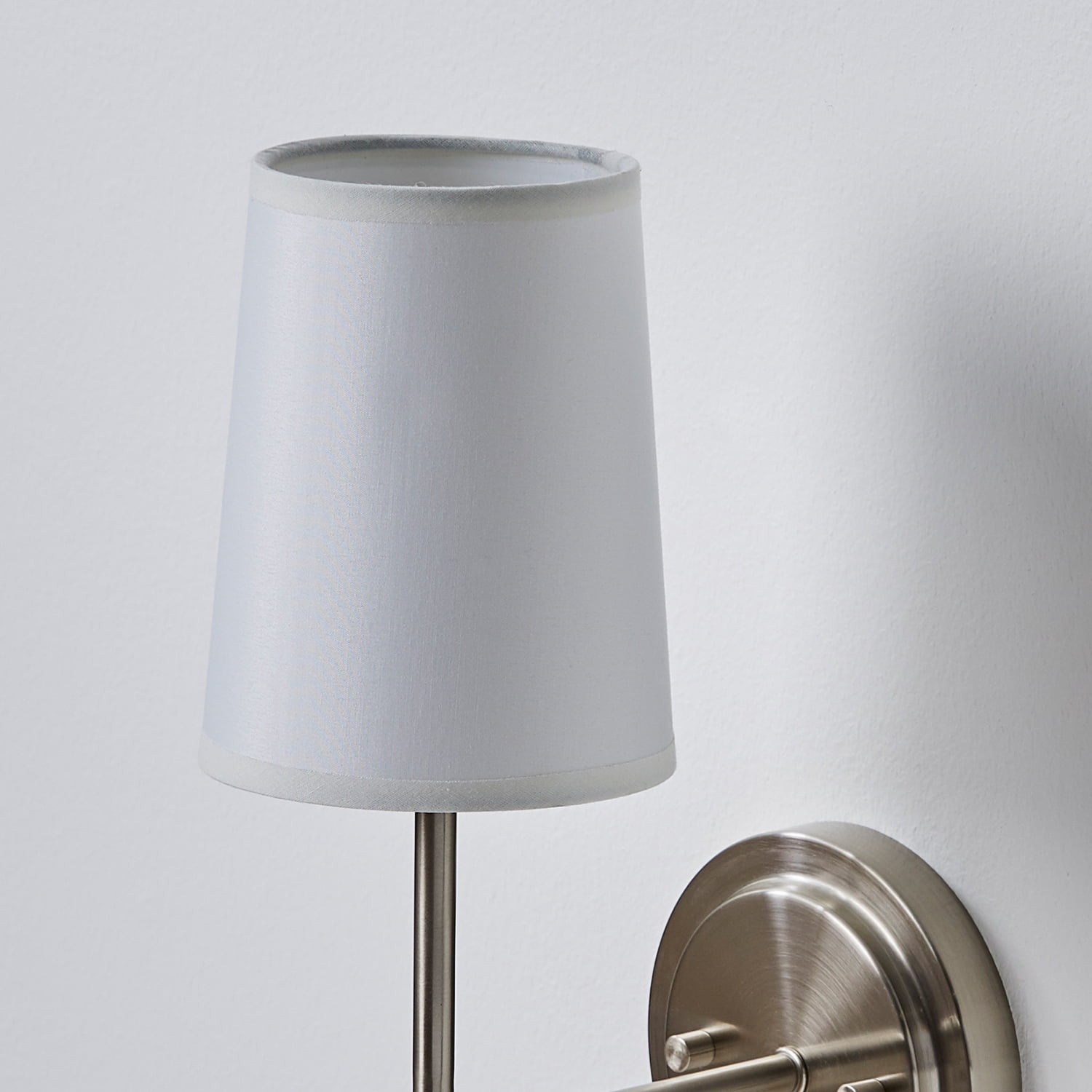 Better Homes & Gardens 1-Light Indoor Wall Sconce, Satin Nickel Finish, White Shade, Bulb Included