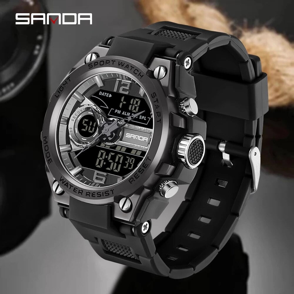 SANDA New Sport Military Men's Watches 50M Waterproof Quartz Wristwatch LED  Digital Watch for Male Clock Relogios Masculino 6092