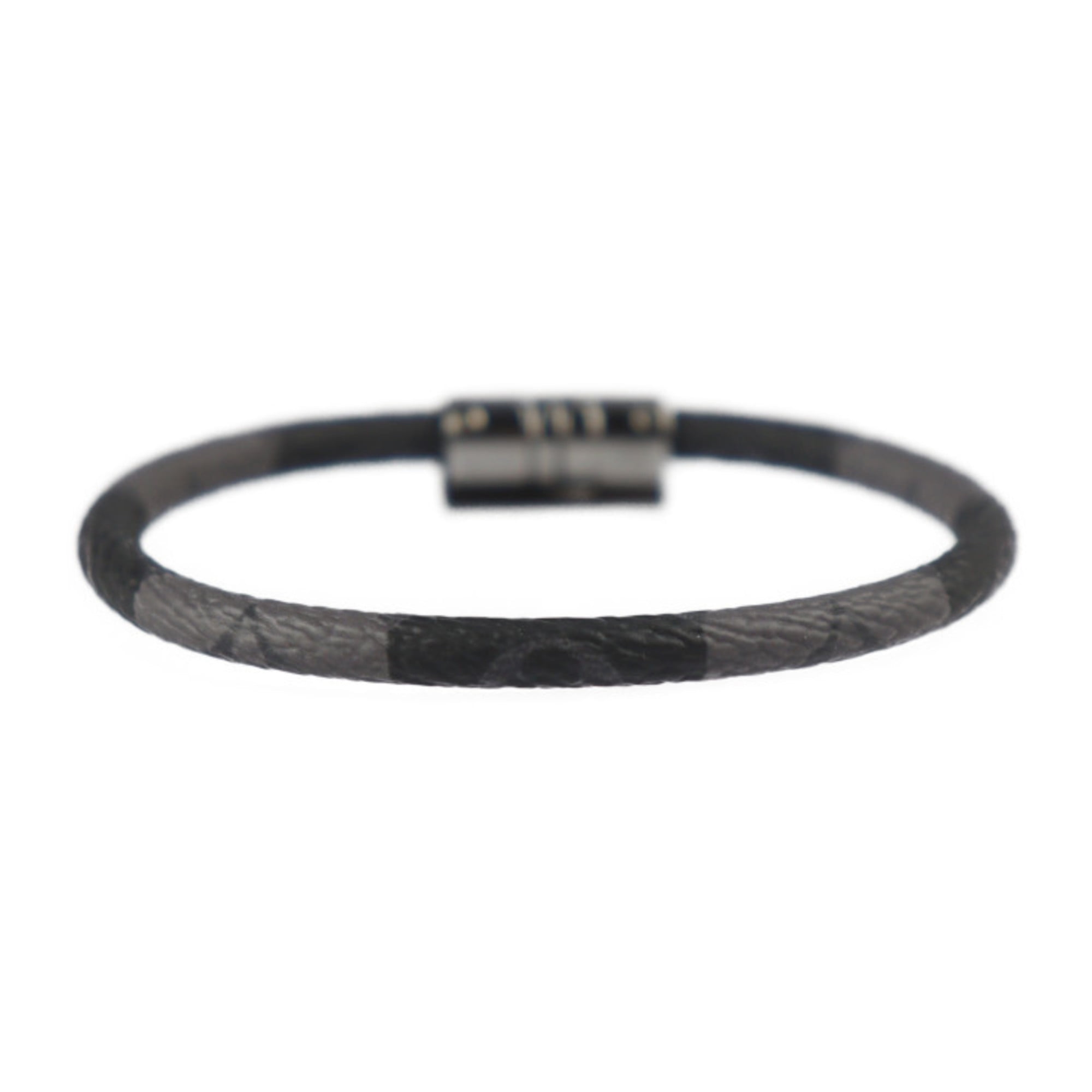 Authenticated Used LOUIS VUITTON Monogram Eclipse Brasserie LV Bracelet 19  M6456 Louis Vuitton Leather Unisex Black Gray 