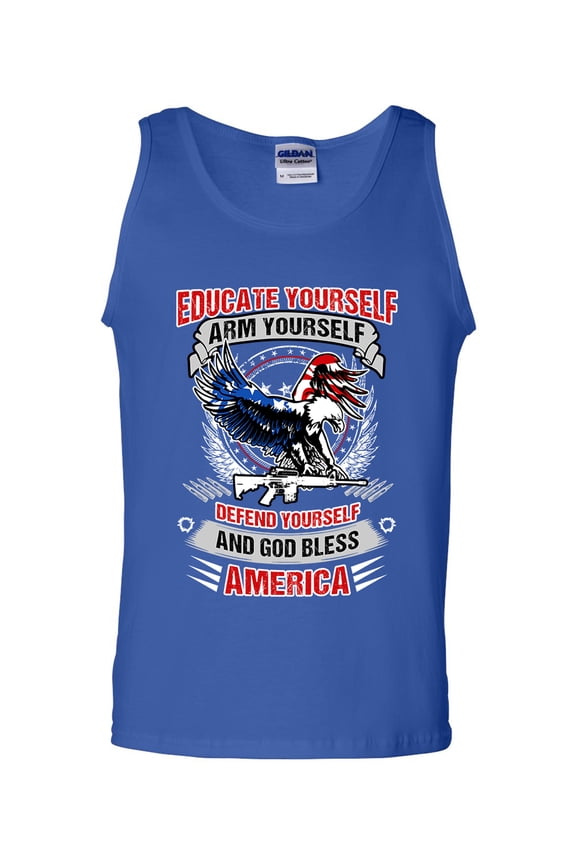 Educate Arm Defend Yourself USA God Bless America Patriotic DT Adult Tank Top