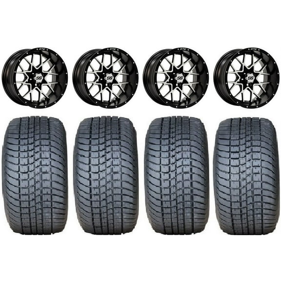 GTW Vortex 2 12" Golf Cart Wheels Machined 225x35 Lo Pro Tires E-Z-GO & Club Car