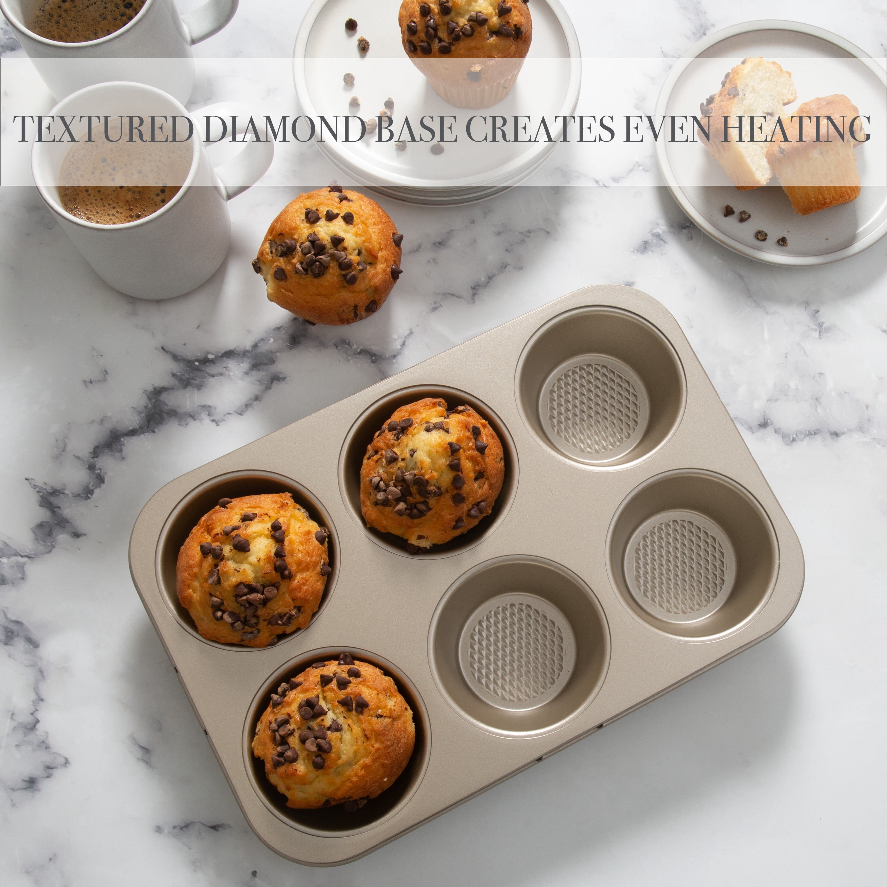 Kitchen Details Pro Series 6 Cup Muffin Pan with Diamond Base, Hand Wash
