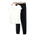 thumbnail image 2 of OGLCCG Soft Pajamas Sets for Women Modal Comfy Pjs Lounge Sets 2 Piece V Neck Short Sleeve Pajama Tops and Jogger Pants with Pockets, 2 of 5