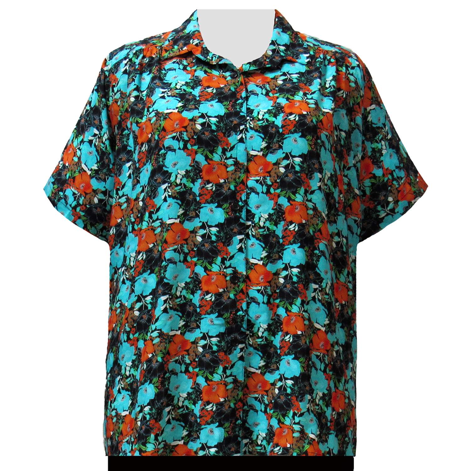 A Personal Touch Womens Plus Size Short Sleeve Button-Front Blouse with Shirring