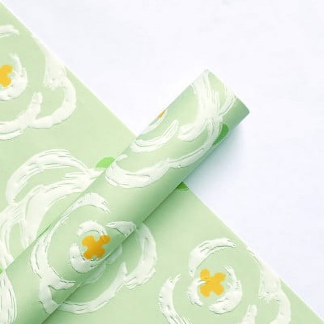 Zhuge Papel de embalaje para caja de regalo, papel de embalaje con flores en relieve impreso en tres dimensiones (verde)