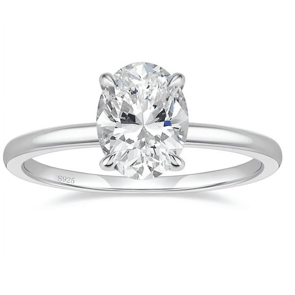 Moissanite Oval Cut 1.30 ct Diamond Ring CZ Plated White Gold Silver Ring Anniversary Ring Set