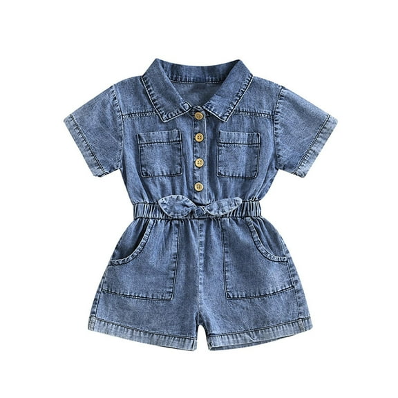 ZACPNCV Toddler Girl Jumpsuit Shorts Little Girl Overalls Clothes Baby Jean Romper Summer One Piece Outfit Blue 12-18 Months