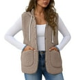 thumbnail image 4 of Fleece Crop Jackets for Women Sleeveless Outerwear Vest with Pockets Hooded Sherpa Coat Solid Color Winter Clothes (XL, Khaki), 4 of 6