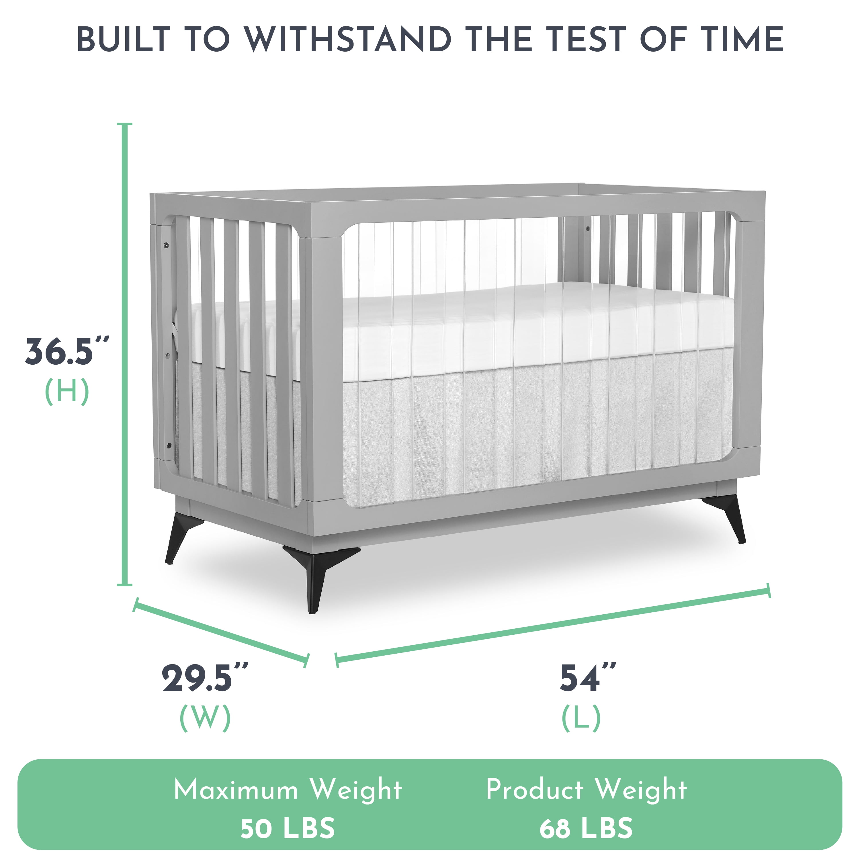 Evolur Acrylic Millennium 4-in-1 Convertible Crib in Pebble Grey