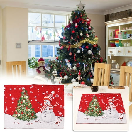 

Tepsmf Christmas Decorations Place Mats Knitted Fabric Christmas Snowman Decoration Dinner Mat Cartoon Doll Heat Insulation Pad Black Christmas Tree Red