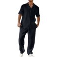 thumbnail image 2 of Comfortable Breathable Soft Shirt & Pants Men's Suit Beach Holiday Men's Outfit Shorts Sleeve Shirt Two-piece Sets Loose Trendy Long Pants Sets Button Down Mens Clothing, 2 of 5
