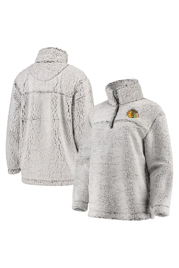 Women's G-III 4Her by Carl Banks Gray Chicago Blackhawks Sherpa Quarter-Zip Pullover Jacket