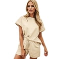 thumbnail image 2 of Riforla Tankaneo Womens Loungewear Set Short Sleeve Tops and Shorts 2 Piece Outfits Matching Pajama Set with Pockets Elegant Women's Sets Beige L, 2 of 6
