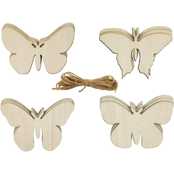 24 Pack Wood Butterfly Cutouts Unfinished Wooden Butterfly Hanging Ornaments DIY Butterfly Craft Gift Tags for Thanksgiving Christmas Home Party Decoration Craft Project