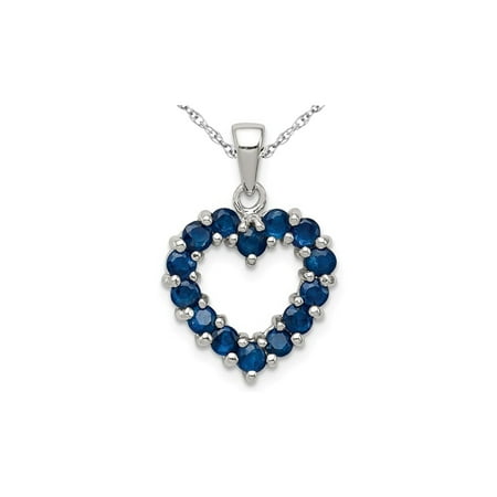 Natural Padparadscha Sapphire - 1.00 Carat (ctw) Natural Blue Sapphire Heart Pendant Necklace in Sterling Silver with Chain