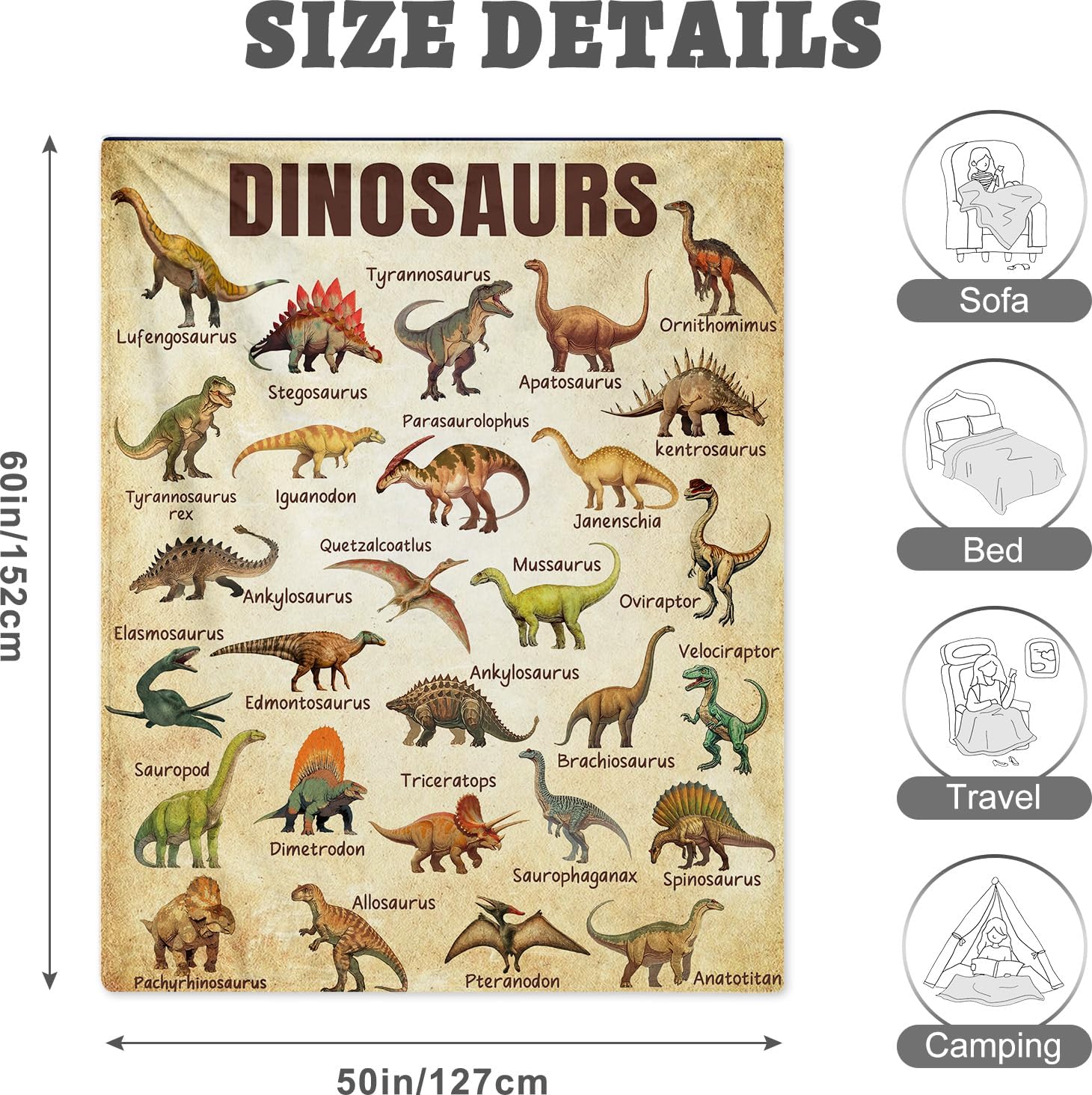 Kuscheln Dinosaur Blanket, Educational Gifts for Dinosaur Lovers Children Boy Girl, Dinosaurs Throw Blanket Ultra-Soft Skin-Friendly for Sofa Bed Home Dino Room Decor