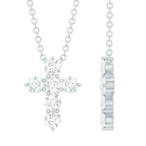 Rosec Jewels Lab Created Diamond Cross Pendant with Chain (Ef-Vs Quality) - Minimalist Cross Necklace for Women - Ready to Gift, 925 Sterling Silver