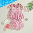 thumbnail image 6 of Gerichy Toddler Girl Swimsuit,Girls Bathing Suit Girls Swimsuit 3 Piece Bikini Set with Shorts Tropical Print Quick-Dry Swimwear for Girls, 6 of 6