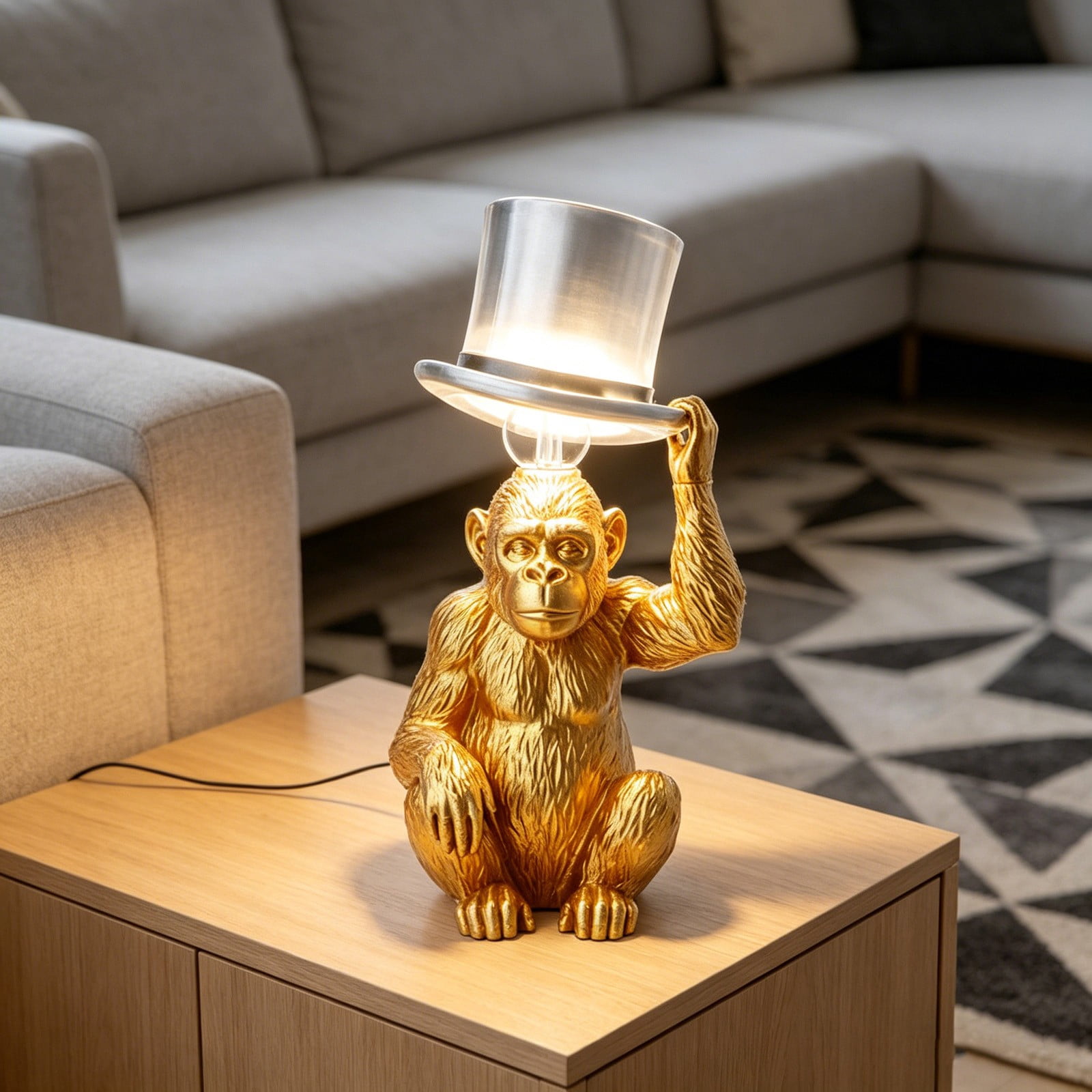 Monkey with Top Hat Table Lamp, Whimsical Gorilla Night Light for Living Room, Bedroom & Office Decor
