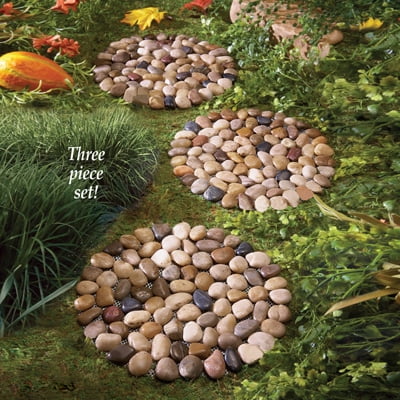 Set Of 3 Round Stone Pebble Garden Yard, Round Stepping Stones For Garden
