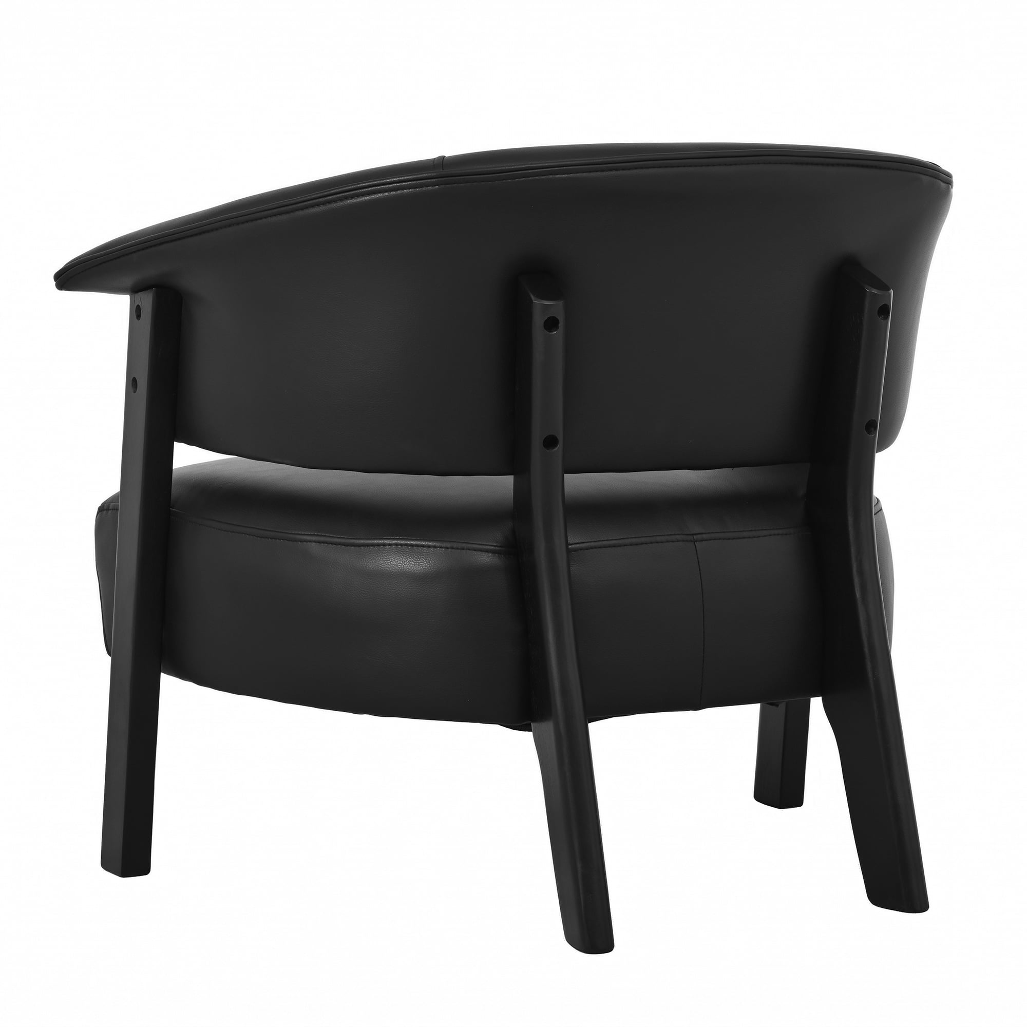 Wingback Accent Chair with Faux Leather and Wrap-Around Back, Upholstered Armchair and Reading Chair with Solid Wood Legs, Black