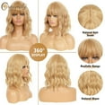 thumbnail image 2 of Creamily 12" Blonde Wigs for Black Women Synthetic Curly Blonde Bob Wigs with Bangs Water Wavy Wig Wefted Wig Caps, 2 of 7