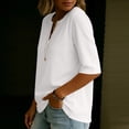 thumbnail image 4 of Women's V Neck 3/4 Sleeve Henley Top, Button Detail Casual Loose Tunic Blouse, Solid Color Elbow Sleeve Shirt for Daily Office Casual Wear 09-White XXL, 4 of 5