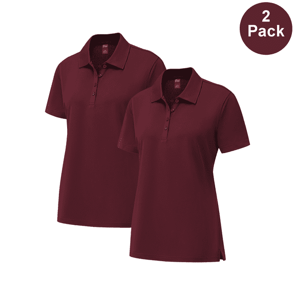 Zfeel Pure Dry Fit Poly Polo Shirt, Women Short Sleeve Moisture-Wicking Maroon Bulk Tee, S-4XL, 2 Pack