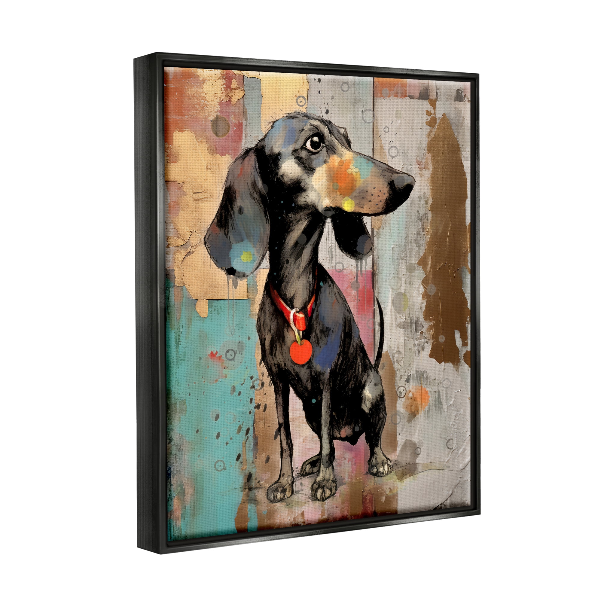 Stupell Industries Dachshund Modern Collage Animals & Insects Painting Black Floater Framed Canvas Art Print Wall Art, 25 x 31
