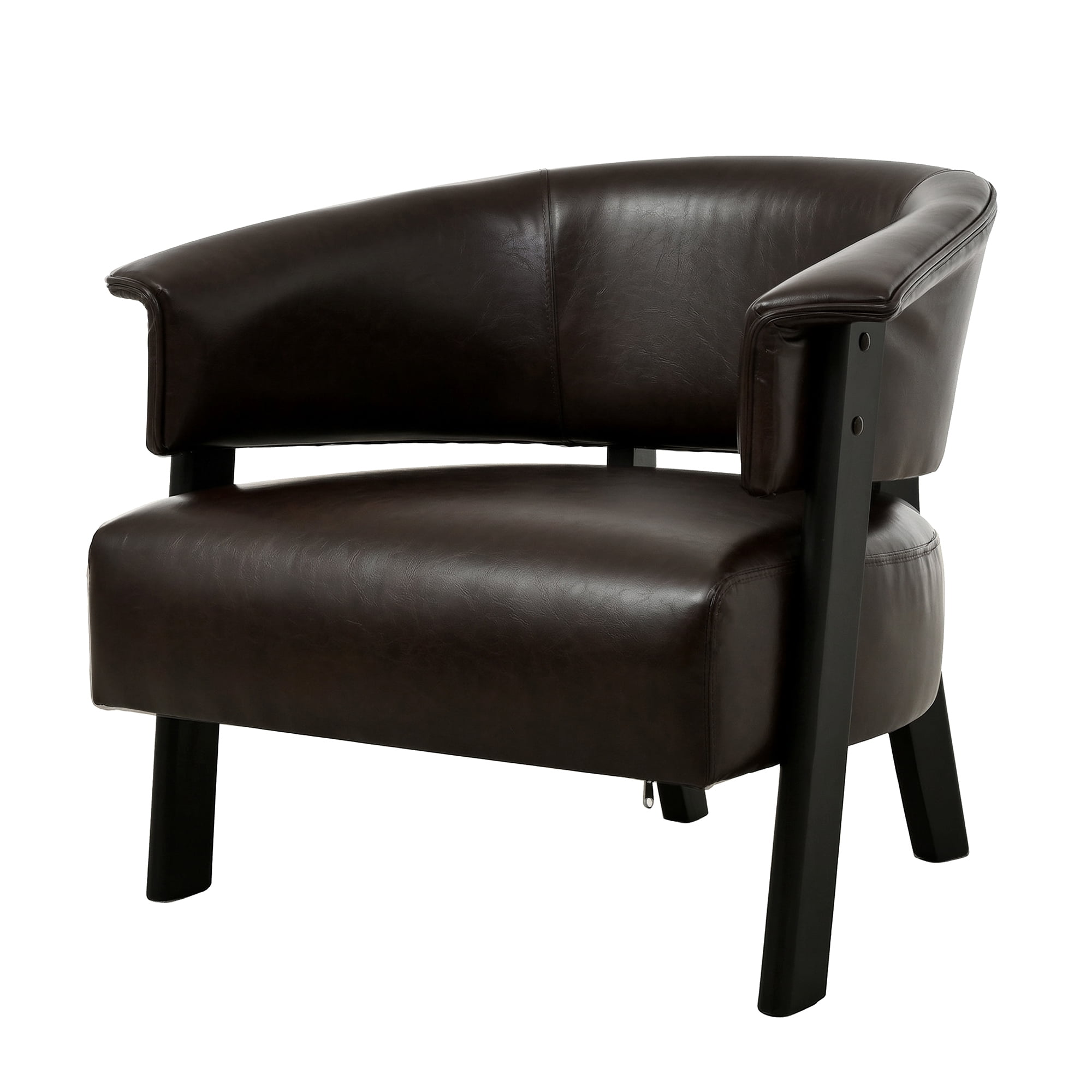 Leumius Faux Leather Wingback Accent Chair, Wrap-Around Back Upholstered Armchair with Solid Wood Legs, Single Sofa Reading Chair for Bedroom Living Room, Brown