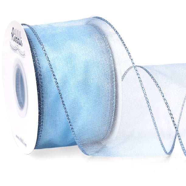 Listón Ribbli Organza Azul con Alambre 2.5 cm x 20 m para Árbol de Navidad