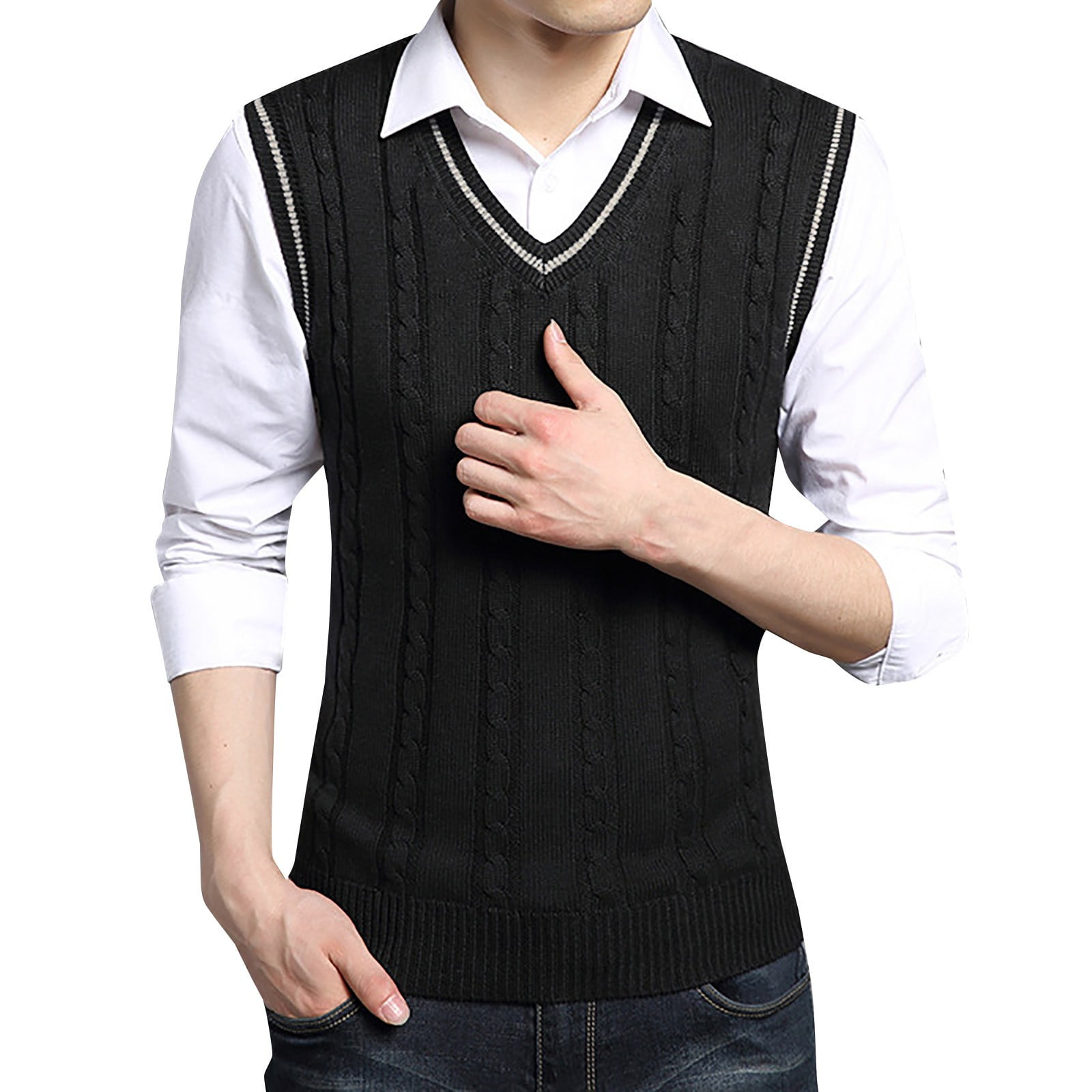 fartey Men's Sweater Vest V Neck Slim Fit Casual Sleeveless Twisted Knitted  Pullover Sweater 