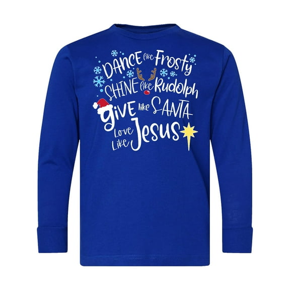 Inktastic Dance Like Frosty, Shine Like Rudolph, Give Like Santa Long Sleeve Youth T-Shirt
