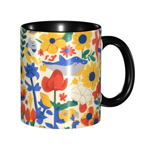 Flowers Doodle Holiday Coffee Mug Fun Custom Ceramic Mugs 11oz Black