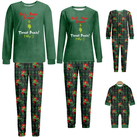 

Family Christmas Pajamas Set The Grinch Plaid Printed Sizes for Adult-Kids-Baby-Pet 2 Pieces Top and Pants Bodysuits Pajamas Set