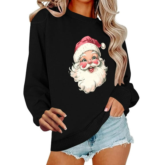 Cavosen Christmas Winter Tops for Women Crew Neck Long Sleeve Ugly Pullover Santa Solid Loose Blouses Party Shirt Tops