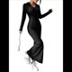 thumbnail image 3 of Vestido Maxi de Punto Acanalado con Cuello en V y Larga para Mujer, con Abertura en el Muslo y Ajustado. Negro L, 3 of 9