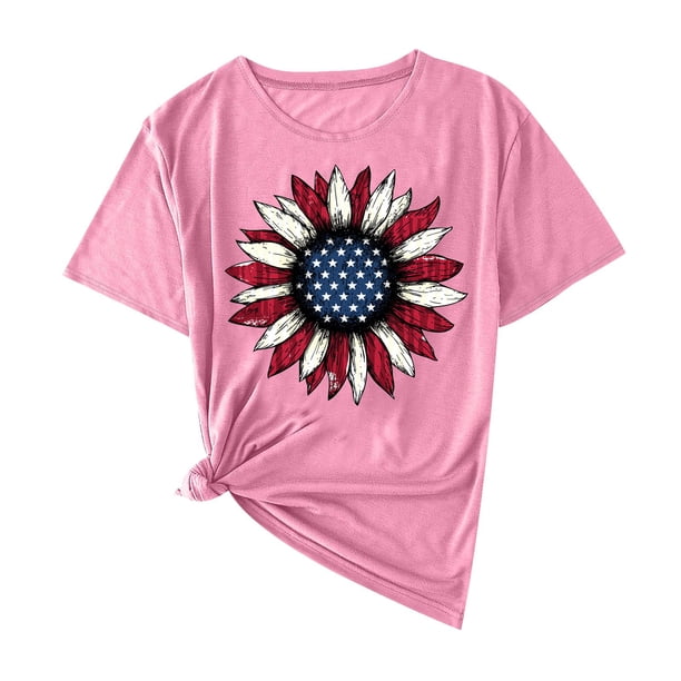 Camisas de Manga Corta para las Mujeres Moda Casual Impresión Cuello Redondo Suéter Tee Blusas