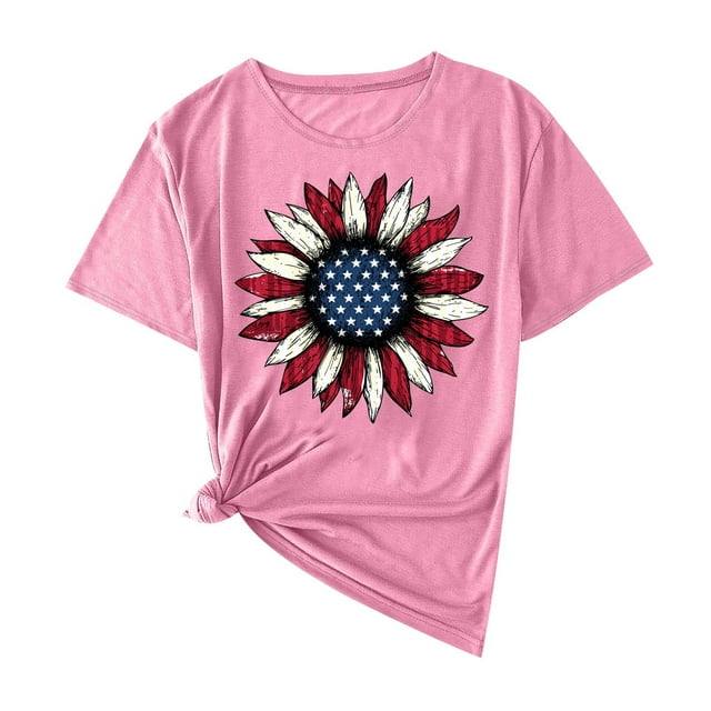 Camisas de Manga Corta para las Mujeres Moda Casual Impresión Cuello Redondo Suéter Tee Blusas