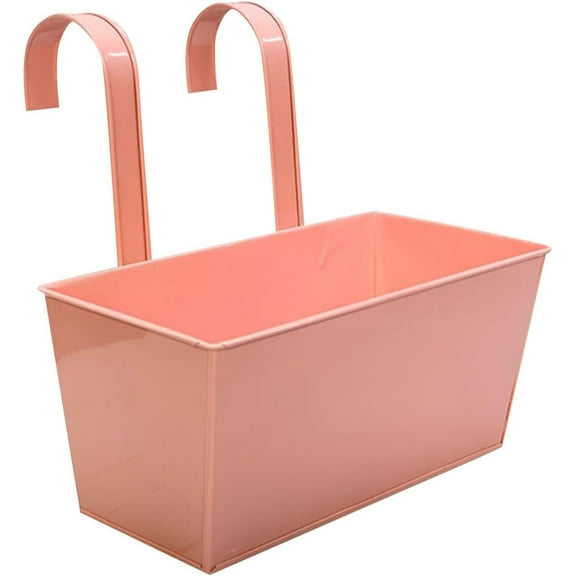 Outdoor Decorative Flower Pots Metal Iron Balcony Hanging Flower Pots for Garden Yard Patio Porch Decks Railings Fence(Pink)