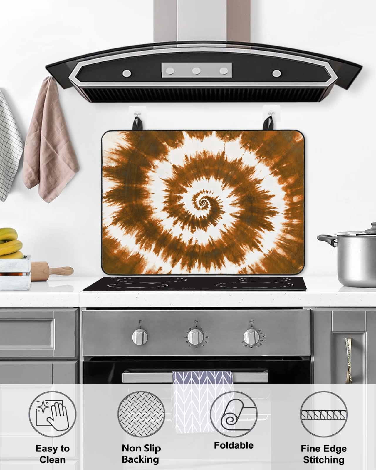 nqOlkjepod Large Induction Cooktop Protector Mat 24"x21", Brown Ombre Stove Top Covers for Electric Stove, Country Vintage Ethnic Tribal Tie Dye Stove Burner Cover Mats, Glass Top Stove Cover