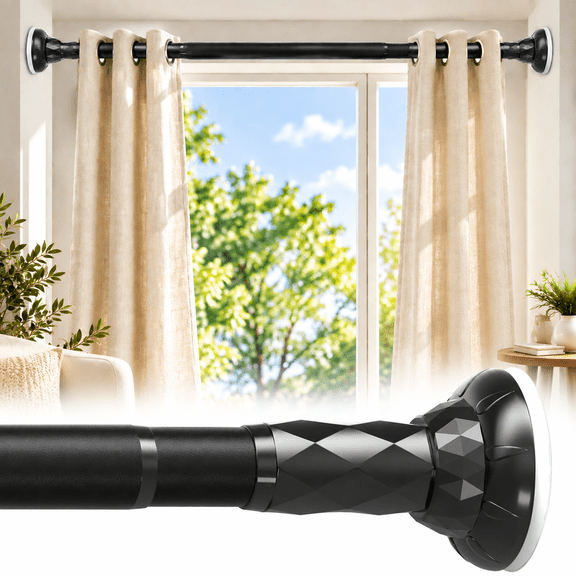 VEGCOO Tension Curtain Rod 45-98 Inches, Adjustable 32 mm Heavy Duty Steel No Drill Shower Curtain Rod, Twist Lock, Black