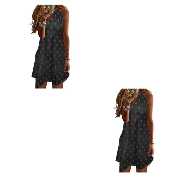 Qarigey Vestido corto informal estampado para mujer, vestido veraniego estético con cuello Halter, ropa de moda para primavera y verano para Type60 NO60