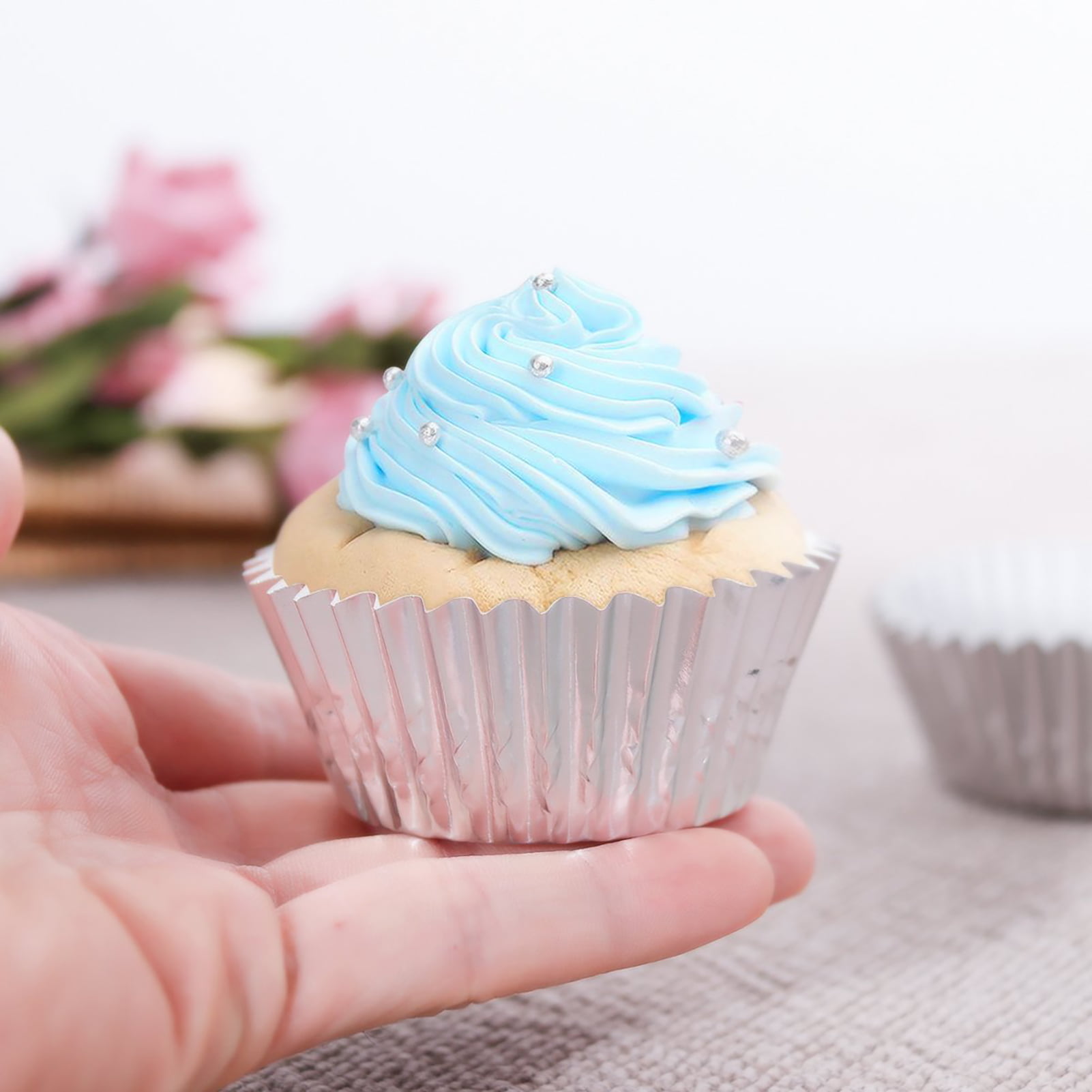 Cupcake Liners Light Blue,GOLF 100Pcs Standard Size Light Blue Foil Cupcake  Liners Wrappers Metallic Baking Cups ,Muffin Paper Cases