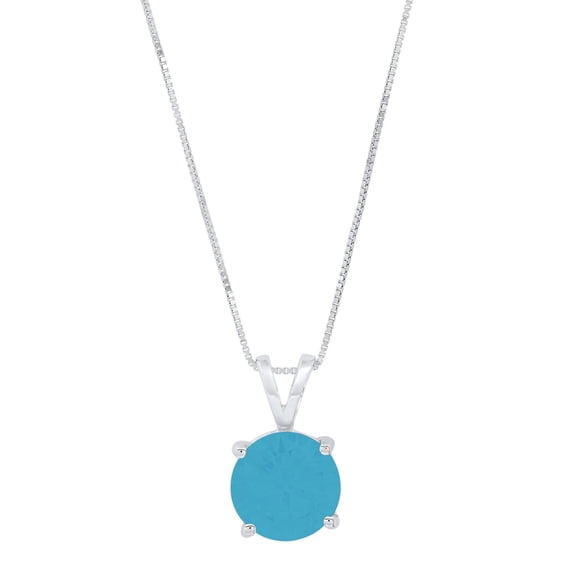 1.0 ct Brilliant Round Cut Solitaire Simulated Turquoise 14k White Gold Pendant with 16" Chain