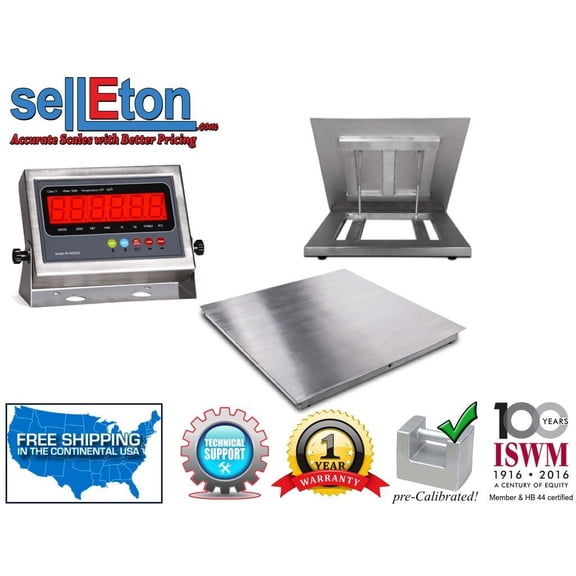 5'x5' (60"x60") Stainless Steel Floor Scale & Indicator | Wash Down 2500 x .5 lb