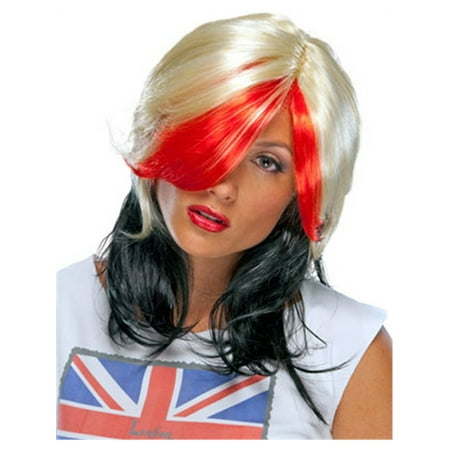 Adult Red Blonde and Black Shoulder Length Costume Wig